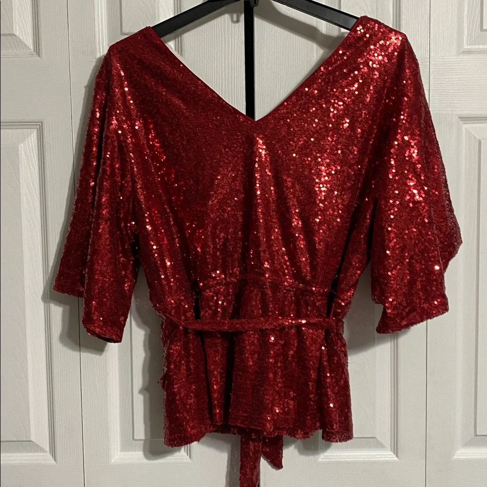 BOLD elements red sequin blouse top shirt size 2X - Picture 4 of 9